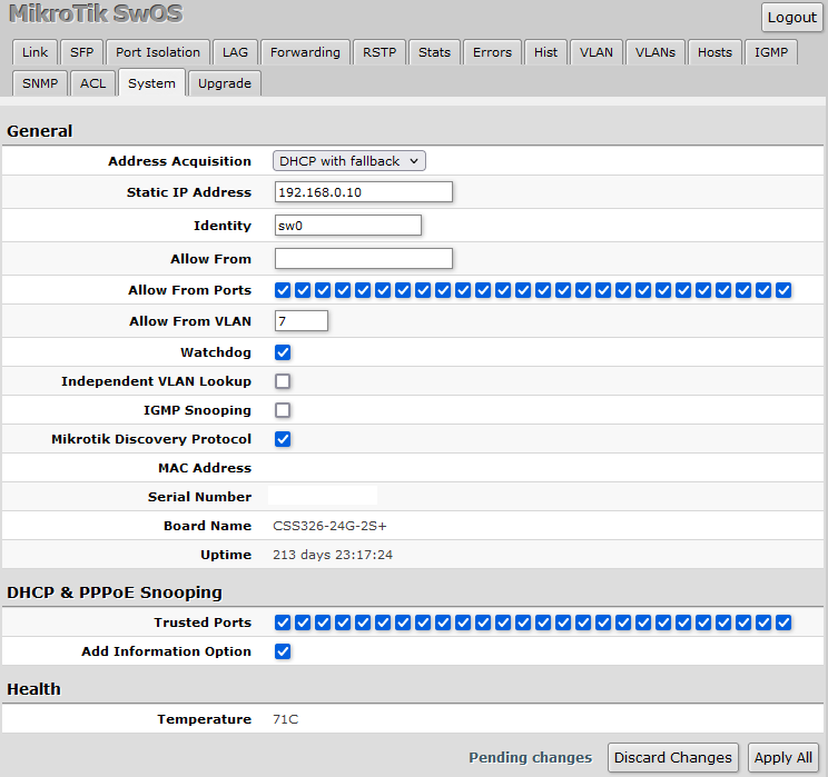 Mikrotik system settings